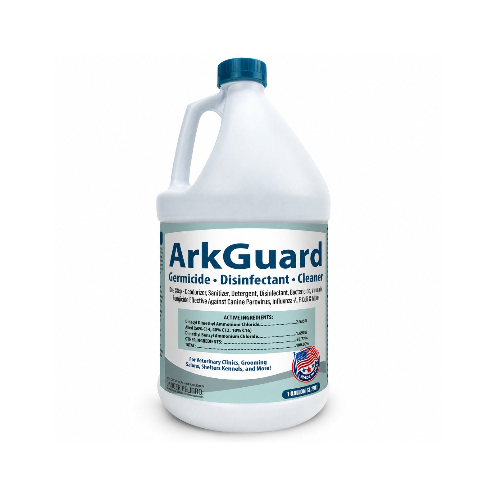 ArkGuard Germicide Disinfectant Cleaner 1 Gallon - parvo, influenza-A and E-coli kill claims for veterinary clinics, kennels and grooming salons