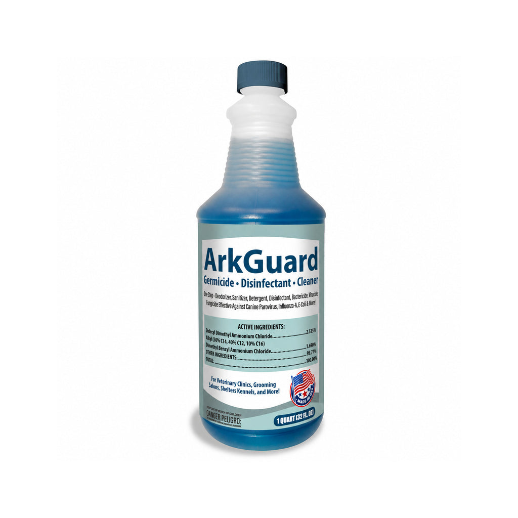 ArkGuard Germicide Disinfectant Cleaner 1 Quart 32 fl oz - one-step parvo disinfectant for vet clinics, shelters and grooming salons
