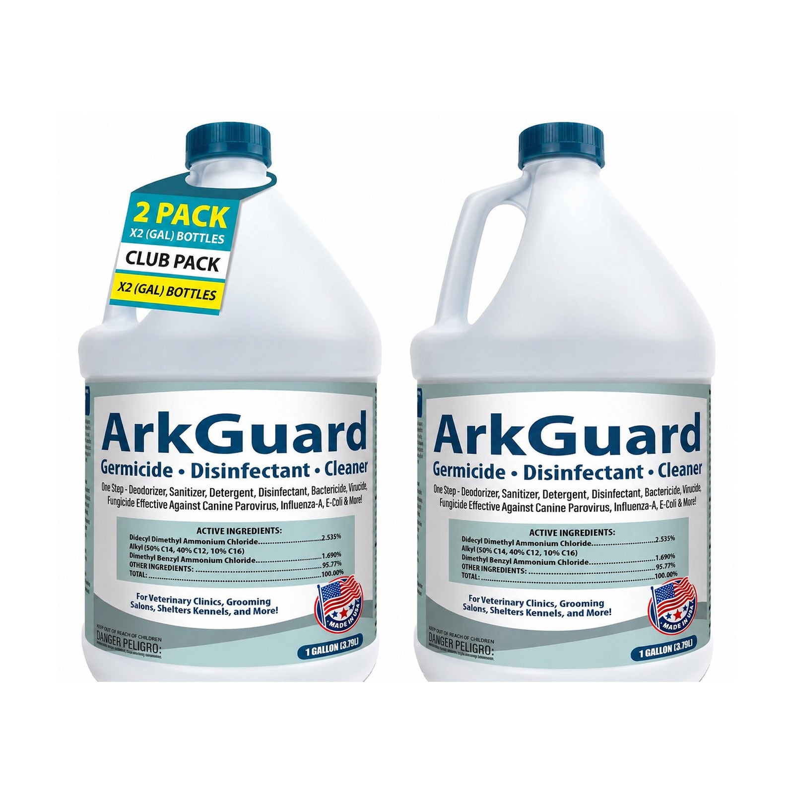 ArkGuard Disinfectant 2 Gallon Club Pack - two 1-gallon bottles of one-step kennel and veterinary germicidal cleaner