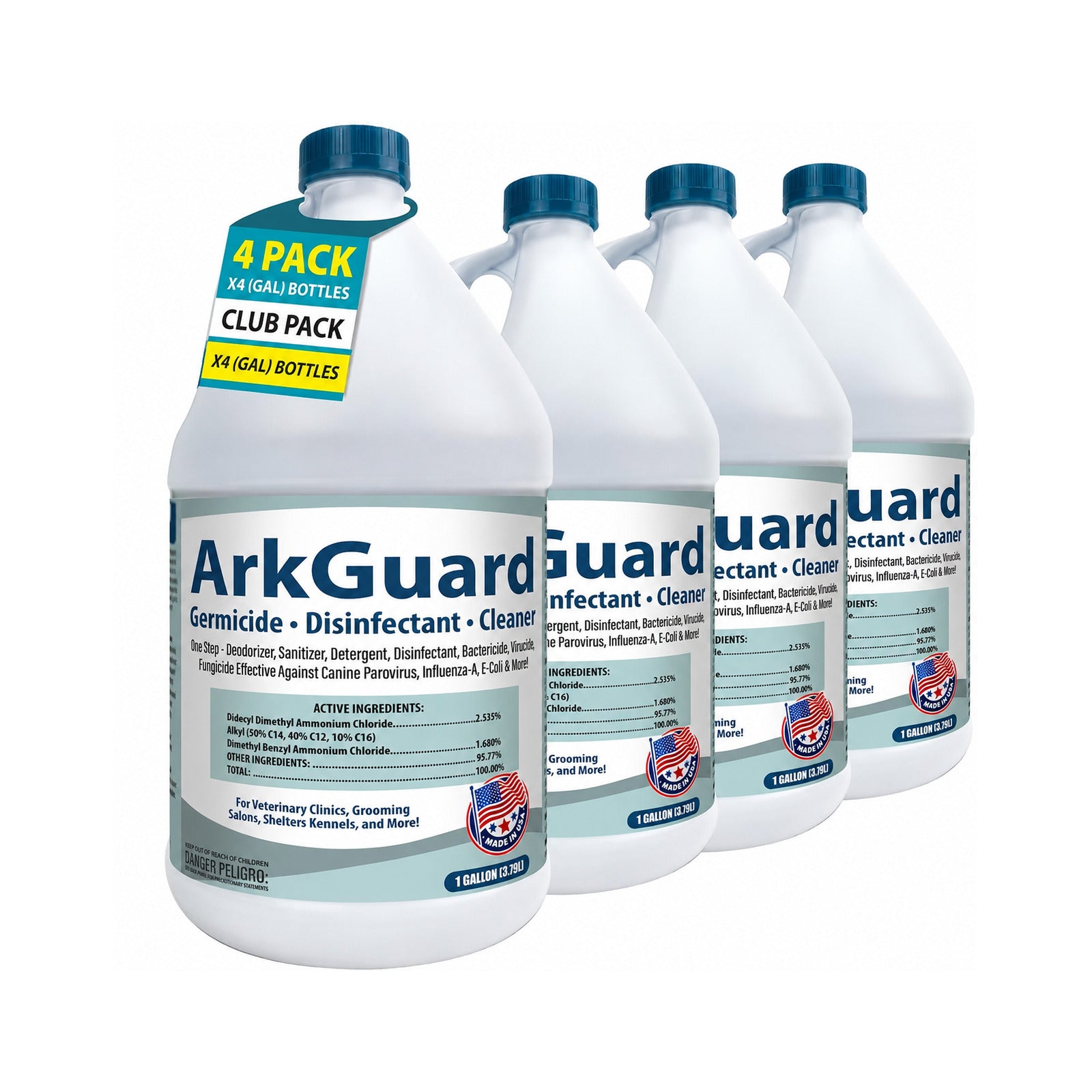 ArkGuard Disinfectant 4 Gallon Club Pack - four 1-gallon bottles of one-step parvo disinfectant for kennels and vet clinics