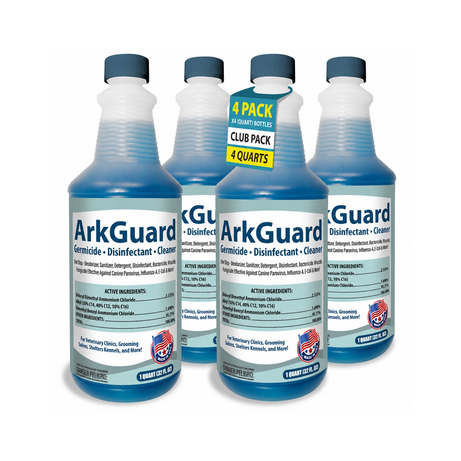 ArkGuard Disinfectant 4 Quart Club Pack - four 32 oz bottles of one-step germicidal cleaner for veterinary and grooming use